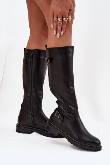 aquecimento botas femininas com salto largo com fivelas cor preta Sorelle 2
