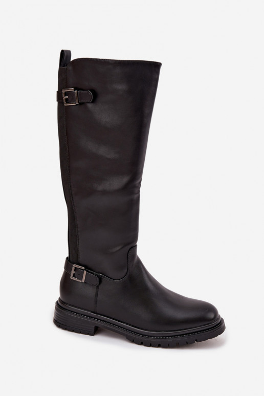 aquecimento botas femininas com salto largo com fivelas cor preta Sorelle aquecimento botas femininas com salto largo com fivelas cor preta Sorelle