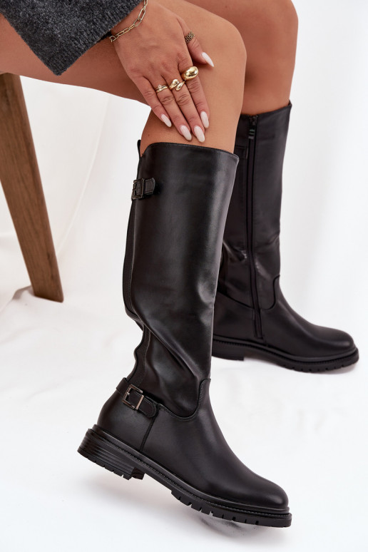 aquecimento botas femininas com salto largo com fivelas cor preta Sorelle aquecimento botas femininas com salto largo com fivelas cor preta Sorelle