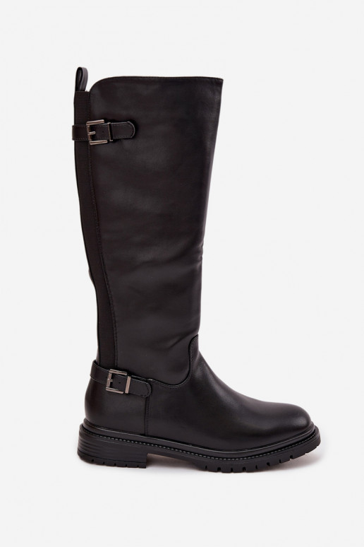 aquecimento botas femininas com salto largo com fivelas cor preta Sorelle aquecimento botas femininas com salto largo com fivelas cor preta Sorelle