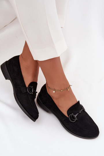 mocassins femininos Com decorações Detalem de camurça ecológicaoParae cor preta Ambria