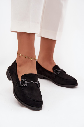 mocassins femininos Com decorações Detalem de camurça ecológicaoParae cor preta Ambria 2