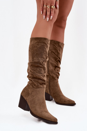 botas femininas Com top enrolado com salto aquecimento cor verde Paelina