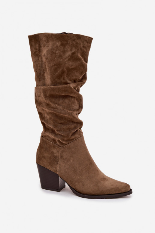 botas femininas Com top enrolado com salto aquecimento cor verde Paelina botas femininas Com top enrolado com salto aquecimento cor verde Paelina