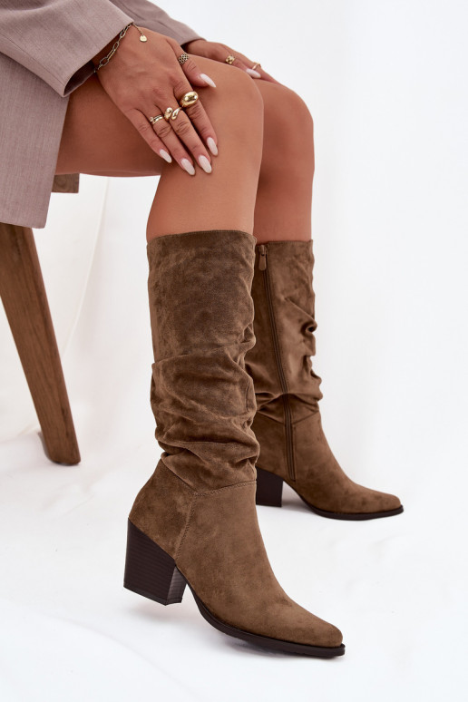 botas femininas Com top enrolado com salto aquecimento cor verde Paelina botas femininas Com top enrolado com salto aquecimento cor verde Paelina