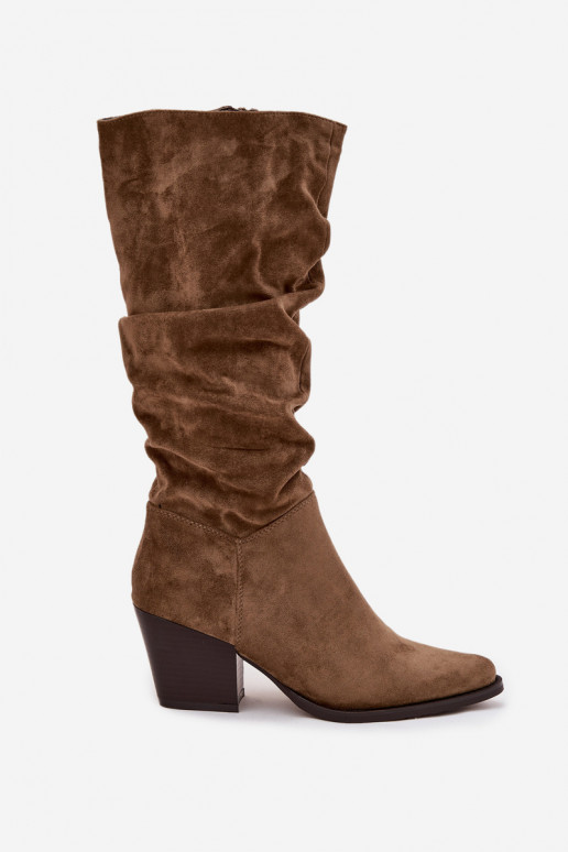 botas femininas Com top enrolado com salto aquecimento cor verde Paelina botas femininas Com top enrolado com salto aquecimento cor verde Paelina