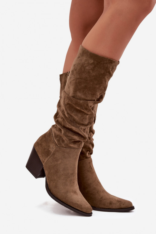 botas femininas Com top enrolado com salto aquecimento cor verde Paelina botas femininas Com top enrolado com salto aquecimento cor verde Paelina