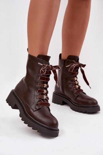aquecimento Botas femininas Com decorações Amarrandom CzekoladoParae Elindra