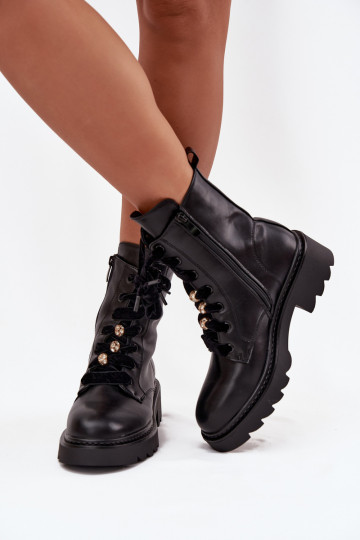 aquecimento Botas femininas Com decorações Amarrandom cor preta Elindra 2