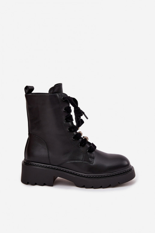 aquecimento Botas femininas Com decorações Amarrandom cor preta Elindra