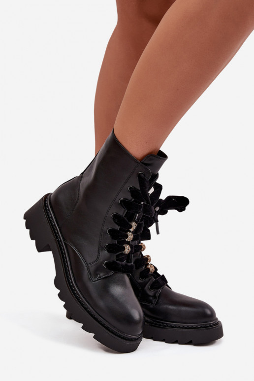 aquecimento Botas femininas Com decorações Amarrandom cor preta Elindra