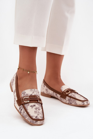 Estampado Mocassins Mocassins Feminino Com decorações Elemento bege-cor marrom Evelora 2