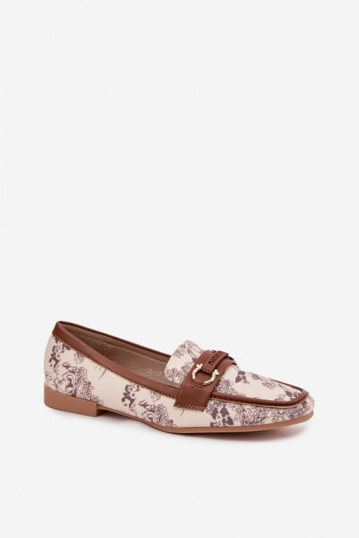 Estampado Mocassins Mocassins Feminino Com decorações Elemento bege-cor marrom Evelora Estampado Mocassins Mocassins Feminino Com decorações Elemento bege-cor marrom Evelora