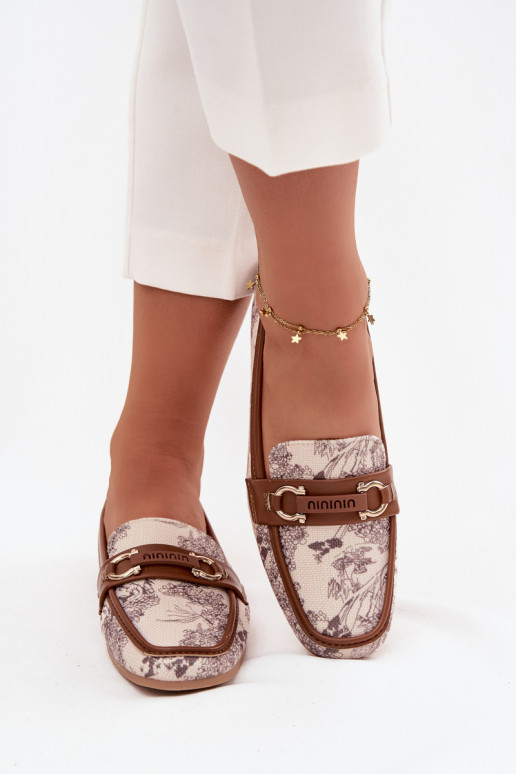 Estampado Mocassins Mocassins Feminino Com decorações Elemento bege-cor marrom Evelora Estampado Mocassins Mocassins Feminino Com decorações Elemento bege-cor marrom Evelora
