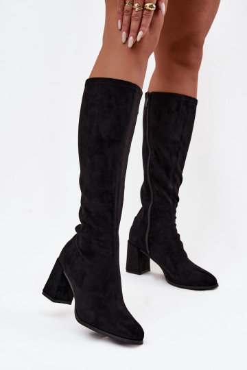 botas femininas com saltode camurça ecológicau cor preta Yelisse
