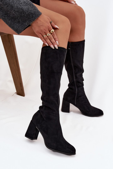 botas femininas com saltode camurça ecológicau cor preta Yelisse 2