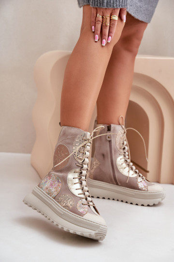 Pele Sapatos de camurça com uma plataforma aquecimento Tem que serciejka 06565-04 bege 2