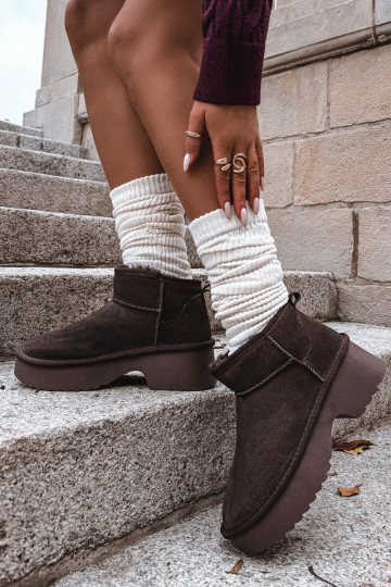Botas de neve femininas de camurça natural aquecidas com pelagem interna, cor chocolate Milora 2