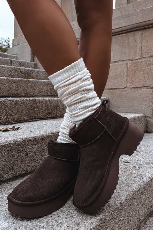 Botas de neve FemininoHabilitadoturalnego de camurçau aquecimento com pelo por dentro CzekoladoParae Milora