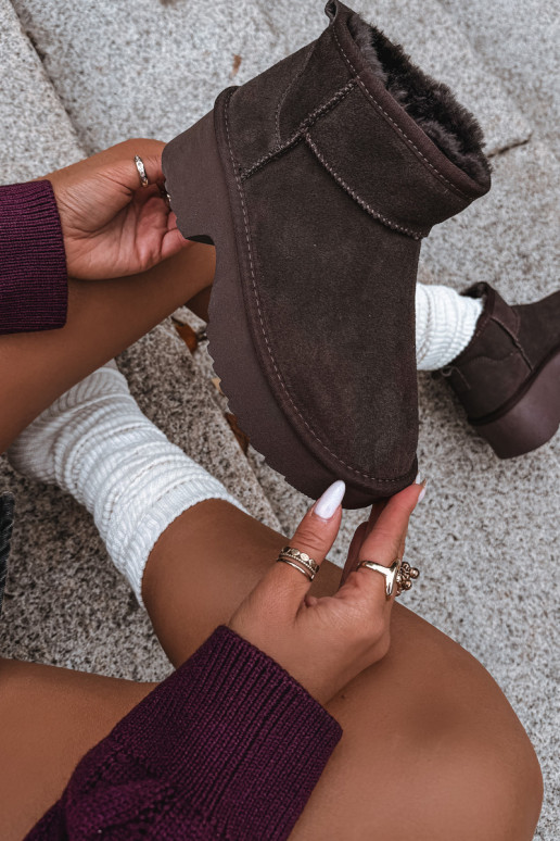 Botas de neve FemininoHabilitadoturalnego de camurçau aquecimento com pelo por dentro CzekoladoParae Milora