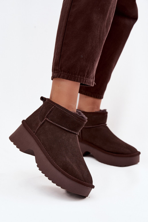 Botas de neve FemininoHabilitadoturalnego de camurçau aquecimento com pelo por dentro CzekoladoParae Milora