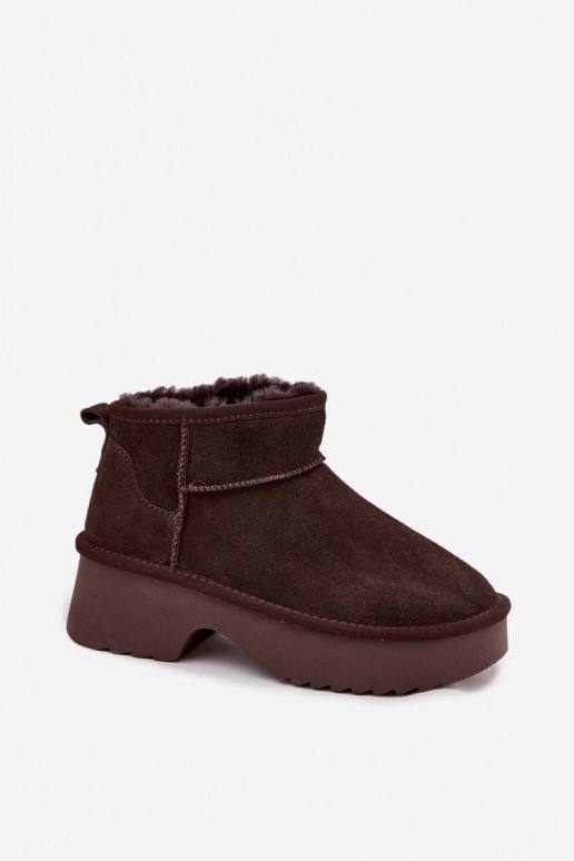 Botas de neve FemininoHabilitadoturalnego de camurçau aquecimento com pelo por dentro CzekoladoParae Milora