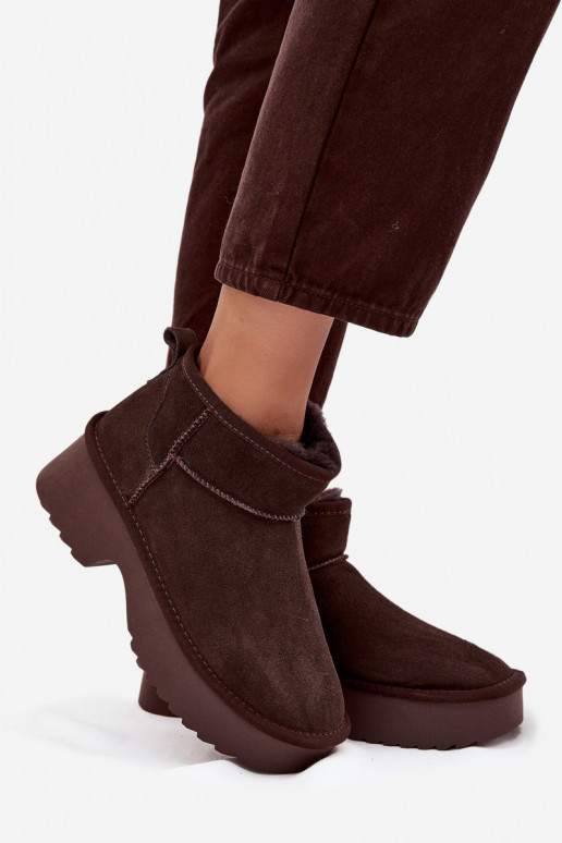 Botas de neve FemininoHabilitadoturalnego de camurçau aquecimento com pelo por dentro CzekoladoParae Milora