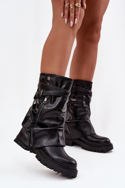 botas femininasEMyParainiętą CholeParaką Meio da panturrilha com alças cor preta Darisa botas femininasEMyParainiętą CholeParaką Meio da panturrilha com alças cor preta Darisa