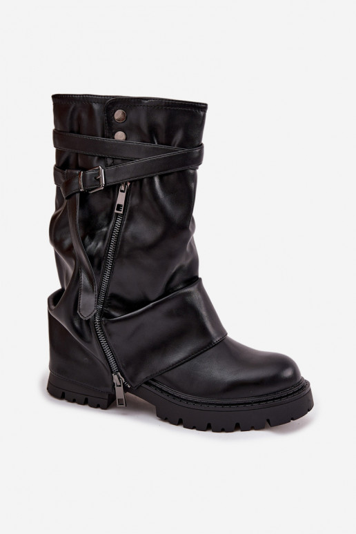 botas femininasEMyParainiętą CholeParaką Meio da panturrilha com alças cor preta Darisa botas femininasEMyParainiętą CholeParaką Meio da panturrilha com alças cor preta Darisa
