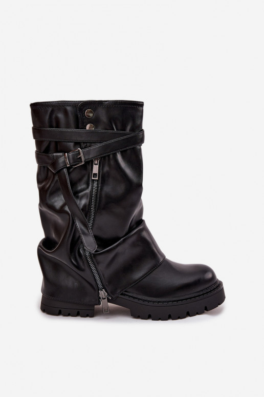botas femininasEMyParainiętą CholeParaką Meio da panturrilha com alças cor preta Darisa botas femininasEMyParainiętą CholeParaką Meio da panturrilha com alças cor preta Darisa