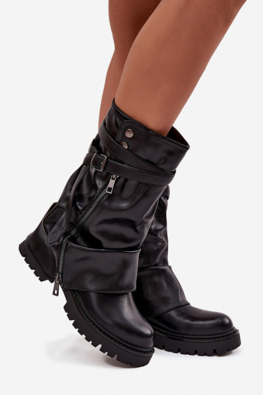botas femininasEMyParainiętą CholeParaką Meio da panturrilha com alças cor preta Darisa botas femininasEMyParainiętą CholeParaką Meio da panturrilha com alças cor preta Darisa