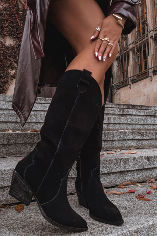 Pele de camurça botas estilo vaqueiro Feminino aquecimento cor preta Urselle Pele de camurça botas estilo vaqueiro Feminino aquecimento cor preta Urselle