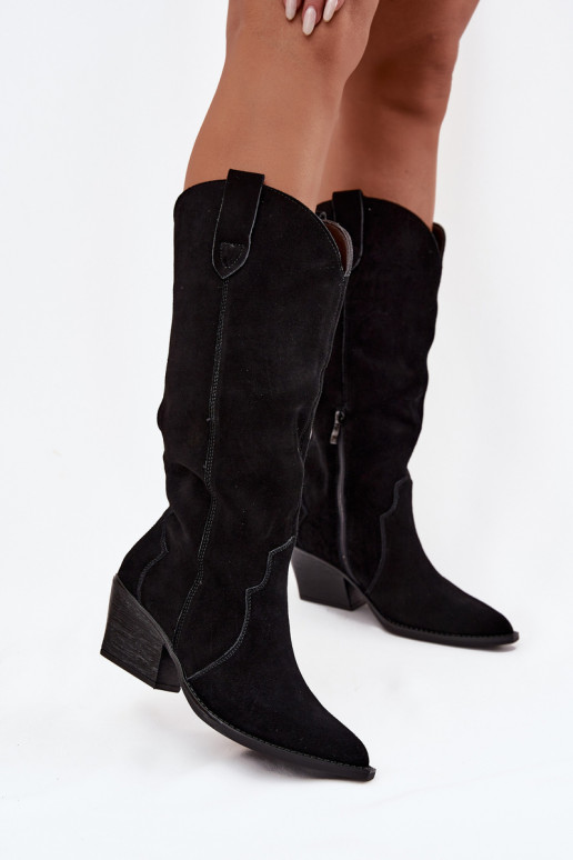 Pele de camurça botas estilo vaqueiro Feminino aquecimento cor preta Urselle Pele de camurça botas estilo vaqueiro Feminino aquecimento cor preta Urselle