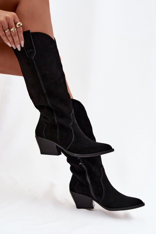 Pele de camurça botas estilo vaqueiro Feminino aquecimento cor preta Urselle Pele de camurça botas estilo vaqueiro Feminino aquecimento cor preta Urselle