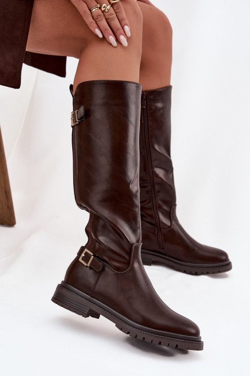 aquecimento botas femininas com salto largo com fivelas CzekoladoParae Sorelle aquecimento botas femininas com salto largo com fivelas CzekoladoParae Sorelle