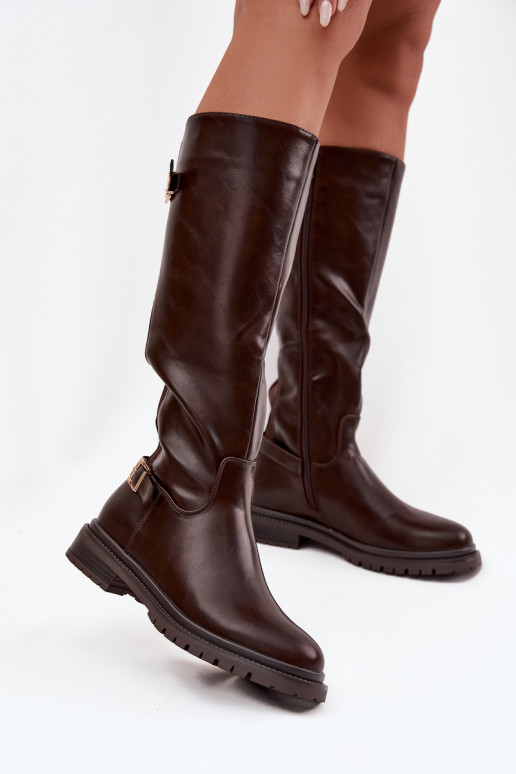 aquecimento botas femininas com salto largo com fivelas CzekoladoParae Sorelle aquecimento botas femininas com salto largo com fivelas CzekoladoParae Sorelle