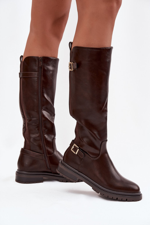 aquecimento botas femininas com salto largo com fivelas CzekoladoParae Sorelle aquecimento botas femininas com salto largo com fivelas CzekoladoParae Sorelle