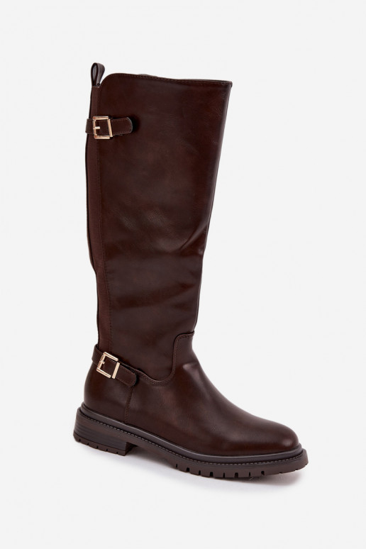 aquecimento botas femininas com salto largo com fivelas CzekoladoParae Sorelle aquecimento botas femininas com salto largo com fivelas CzekoladoParae Sorelle