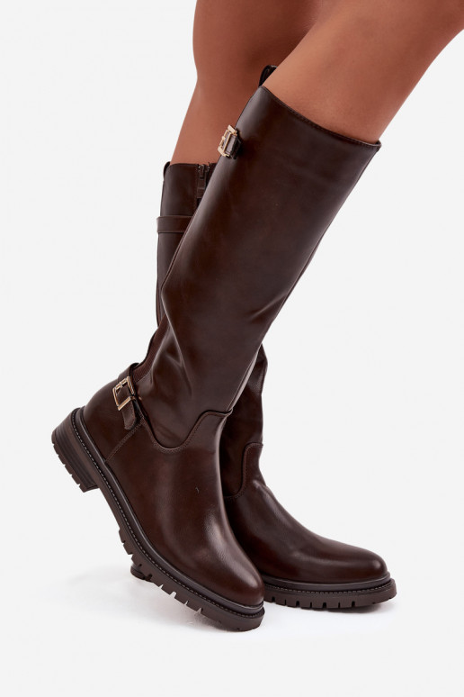 aquecimento botas femininas com salto largo com fivelas CzekoladoParae Sorelle aquecimento botas femininas com salto largo com fivelas CzekoladoParae Sorelle