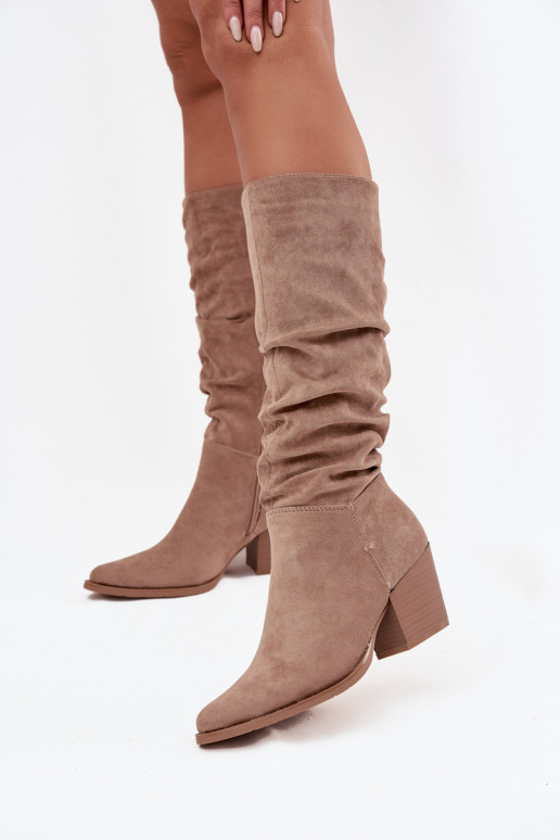 botas femininas Com top enrolado com salto aquecimento bege Paelina botas femininas Com top enrolado com salto aquecimento bege Paelina