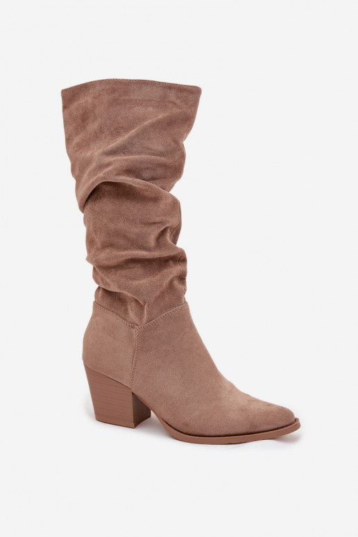 botas femininas Com top enrolado com salto aquecimento bege Paelina botas femininas Com top enrolado com salto aquecimento bege Paelina