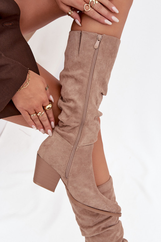 botas femininas Com top enrolado com salto aquecimento bege Paelina botas femininas Com top enrolado com salto aquecimento bege Paelina