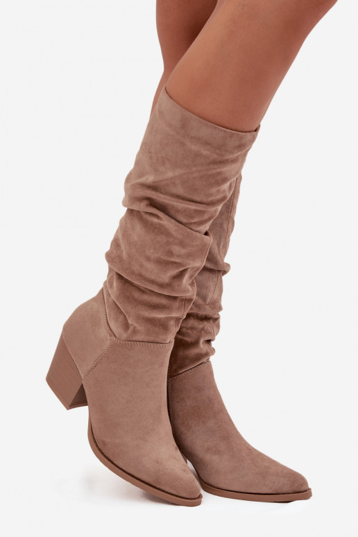 botas femininas Com top enrolado com salto aquecimento bege Paelina botas femininas Com top enrolado com salto aquecimento bege Paelina