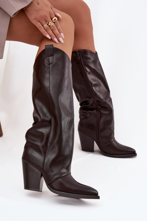 aquecimento botas estilo vaqueiro com salto de couro ecológico CzekoladoParae Tem que servine aquecimento botas estilo vaqueiro com salto de couro ecológico CzekoladoParae Tem que servine
