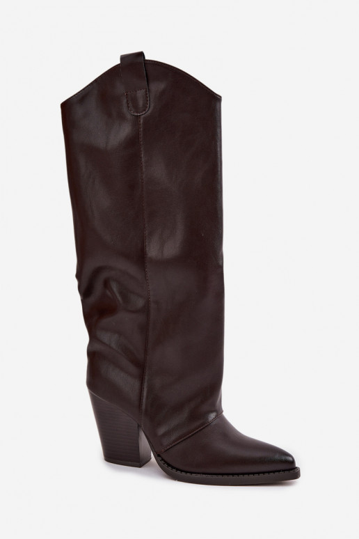 aquecimento botas estilo vaqueiro com salto de couro ecológico CzekoladoParae Tem que servine aquecimento botas estilo vaqueiro com salto de couro ecológico CzekoladoParae Tem que servine