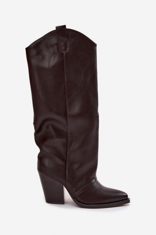 aquecimento botas estilo vaqueiro com salto de couro ecológico CzekoladoParae Tem que servine aquecimento botas estilo vaqueiro com salto de couro ecológico CzekoladoParae Tem que servine