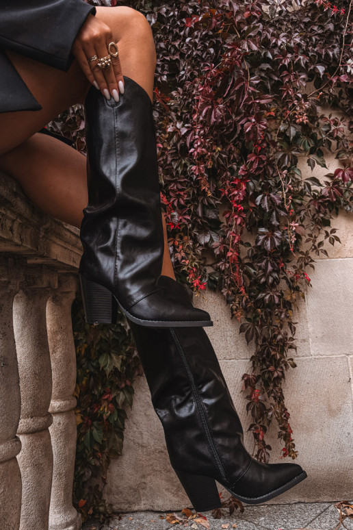aquecimento botas estilo vaqueiro com salto de couro ecológico cor preta Tem que servine aquecimento botas estilo vaqueiro com salto de couro ecológico cor preta Tem que servine