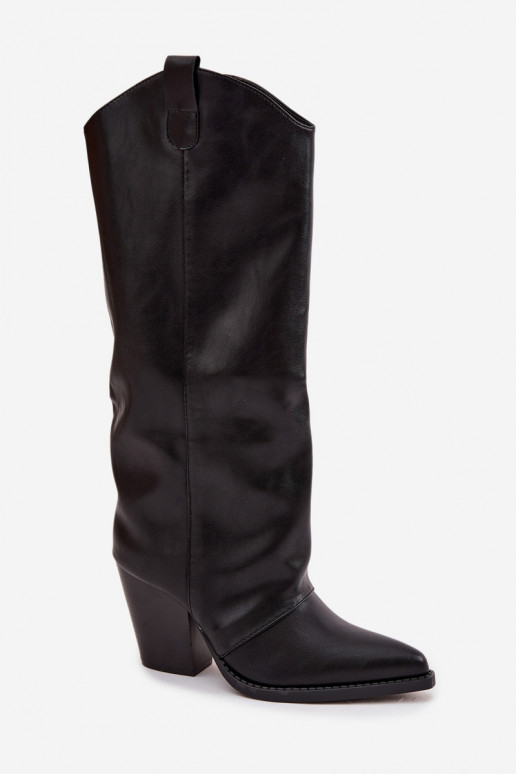 aquecimento botas estilo vaqueiro com salto de couro ecológico cor preta Tem que servine aquecimento botas estilo vaqueiro com salto de couro ecológico cor preta Tem que servine