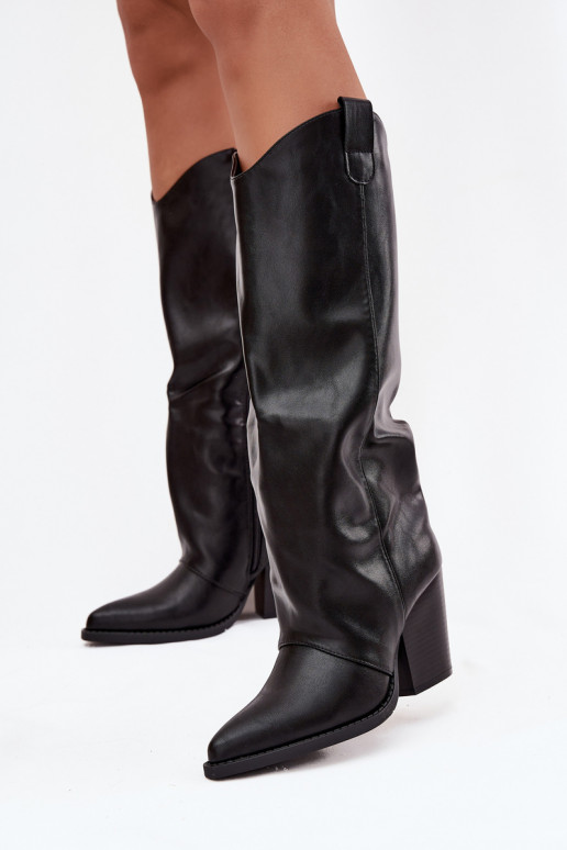 aquecimento botas estilo vaqueiro com salto de couro ecológico cor preta Tem que servine aquecimento botas estilo vaqueiro com salto de couro ecológico cor preta Tem que servine
