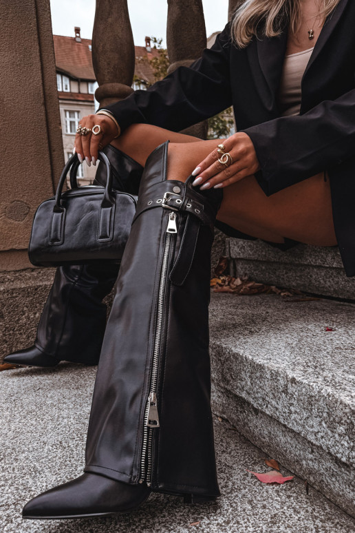 aquecimento botas femininas acima do joelho com salto com alças com fivelas I cor pratam Zamkiem cor preta Reisa aquecimento botas femininas acima do joelho com salto com alças com fivelas I cor pratam Zamkiem cor preta Reisa